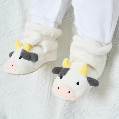pureborn Baby Boys Girls Shoes Fleece Cozy Fall Winter Booties Warm Slippers Bedroom Boots Cow 0-3 Months