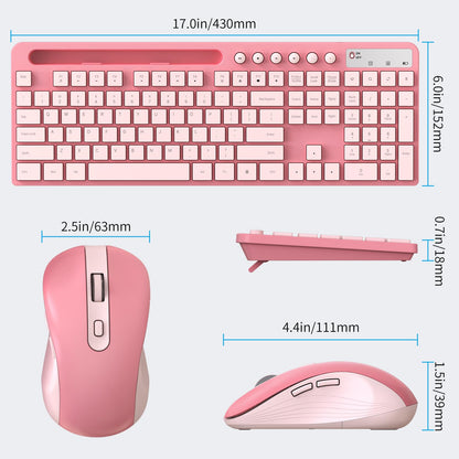 Wireless Keyboard and Mouse Combo, MARVO 2.4G Ergonomic Wireless Computer Keyboard with Phone Tablet Holder, Silent Mouse with 6 Button, Compatible with MacBook, Windows (Black)