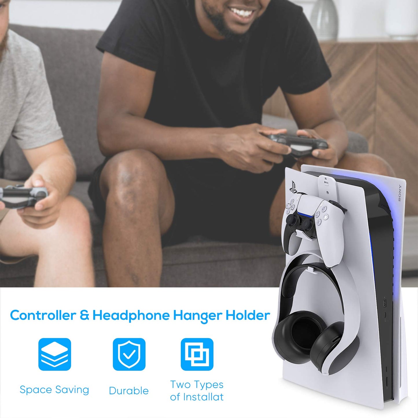 FYOUNG Universal Game Controller & Headset Holder for PS5/PS5 Slim/PS5 Pro, Xbox Series X/S, PS4, Switch, Steam & More, Stay Organized No Screws