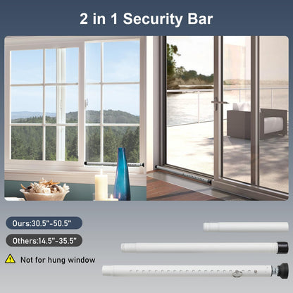 DIIG Sliding Door Security Bar，17.7-50.5inch Adjustable Locking Window Safety Bar with Rubber Tips,Diameter 1inch Window Security Bar for Home Apartment Travel (White)