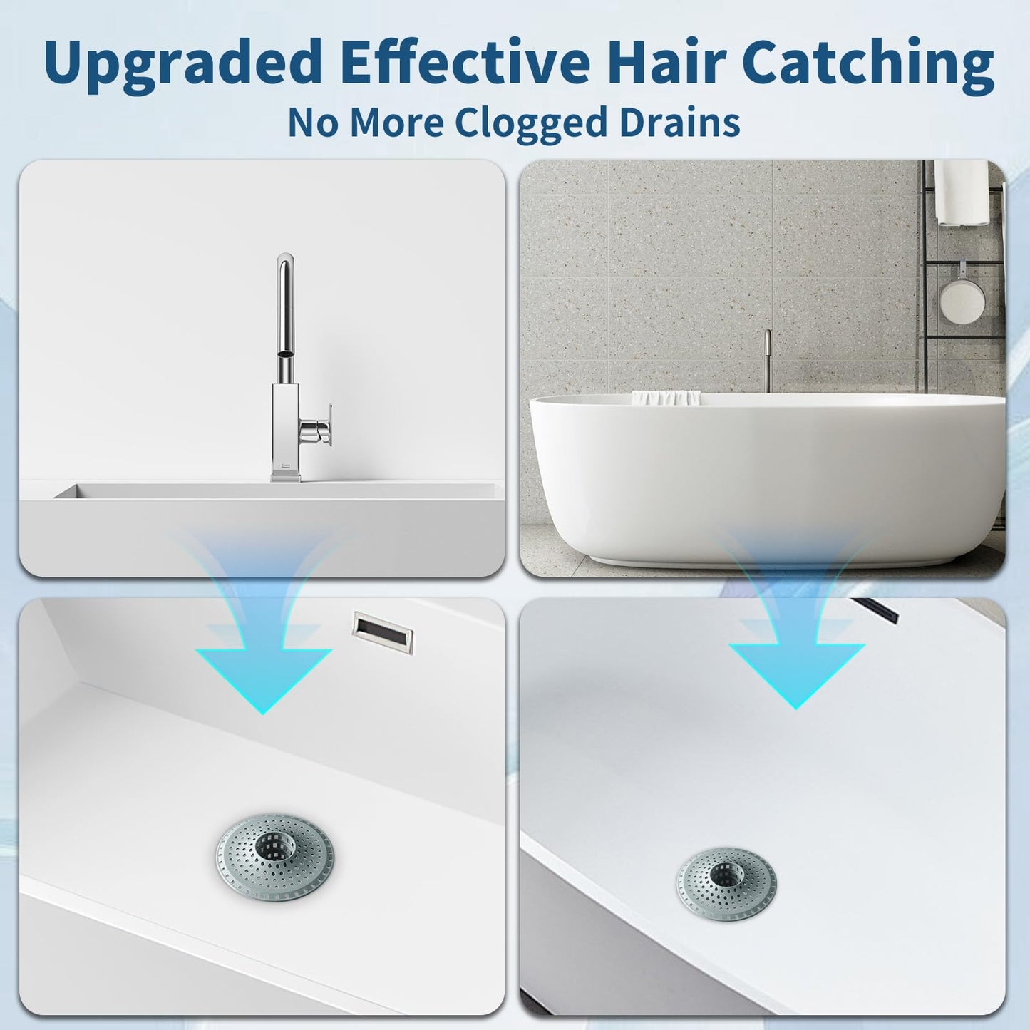 Bathtub Drain Hair Catcher,Tub Shower Drain Hair Trap/Strainer,3PCS Silicone Collapsible Tub Hair Catcher Drain Protector Designed for 1.47" to 1.75'' Regular Drains(Dark Gray)