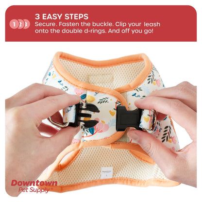 Downtown Pet Supply Step in Dog Harness for Small Dogs No Pull, Small, Floral - Adjustable Harness with Padded Mesh Fabric and Reflective Trim - Buckle Strap Harness for Dogs