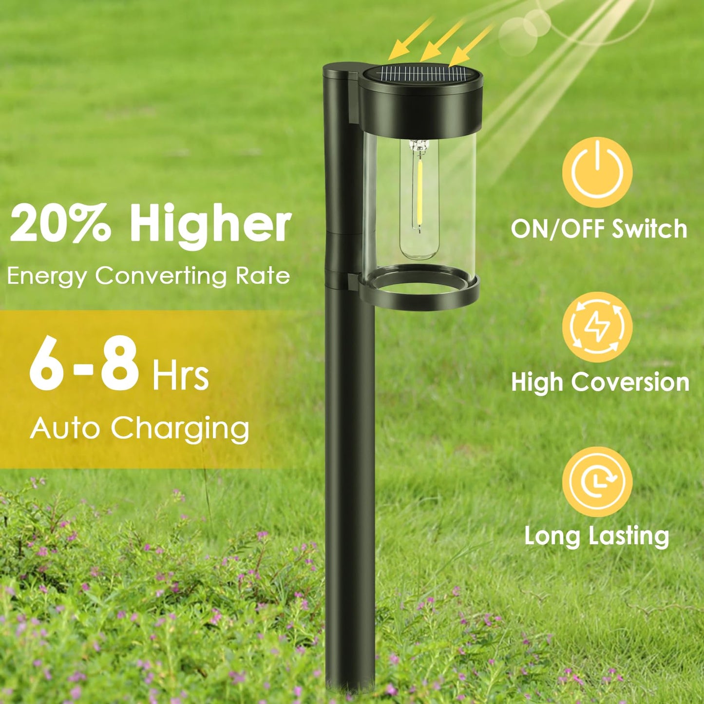 Solar Pathway Lights Outdoor, 10 Pack Metal & Glass Solar Lights Outdoor Waterproof Landscape Path Lights for Outside Yard Lawn Walkway Driveway Garden Decor