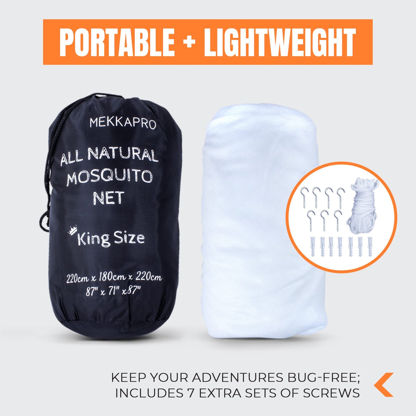 MEKKAPRO Ultra Large Mosquito Net with Carry Bag, Mosquito Netting for Bed with 2 Openings, Bug Netting for Patio, Camping and Travel with Hanging Kit