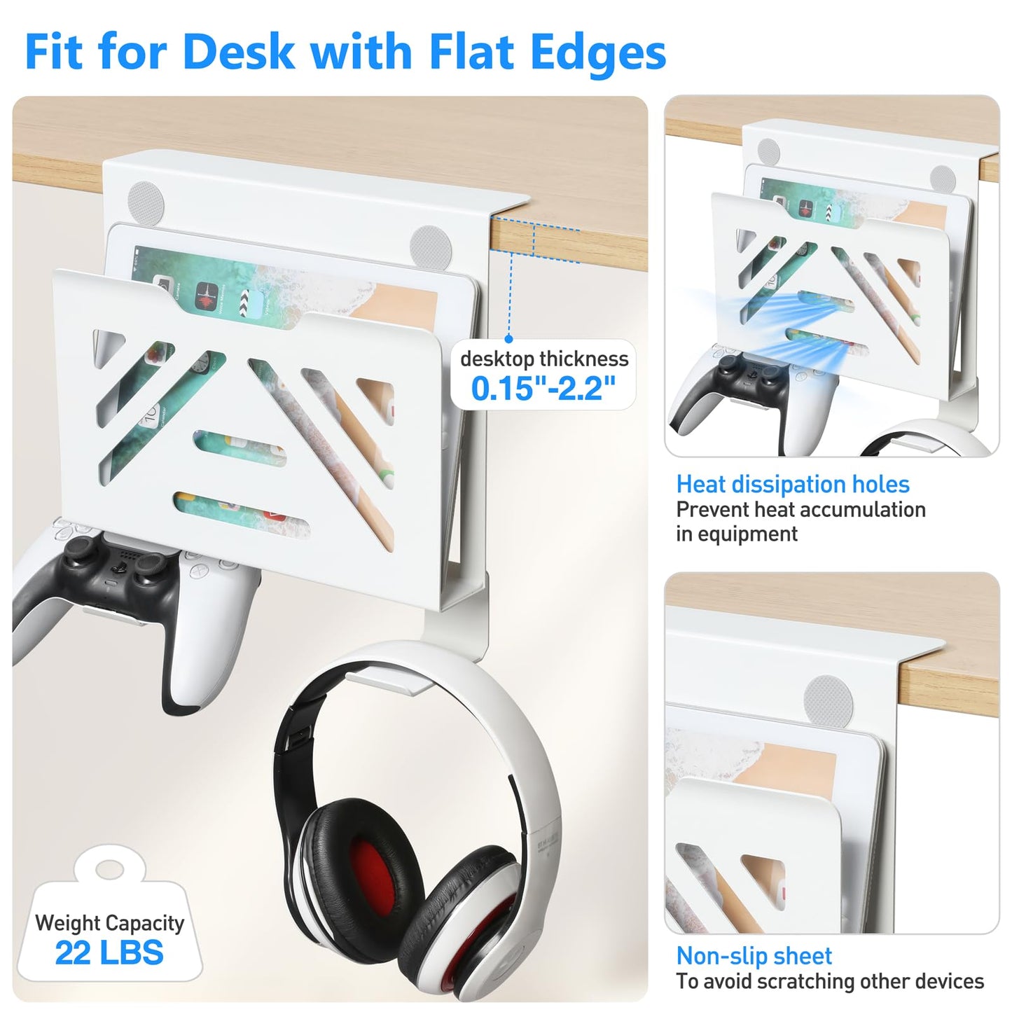 MAXECHO Desk Side Storage, Under Desk Laptop Mount, Table Side Hanging File Organizer, No Drill Clamp On Cable Management Tray, Laptop Holder with Magnetic Pen Holder for Office and Home, Load 22 Lbs