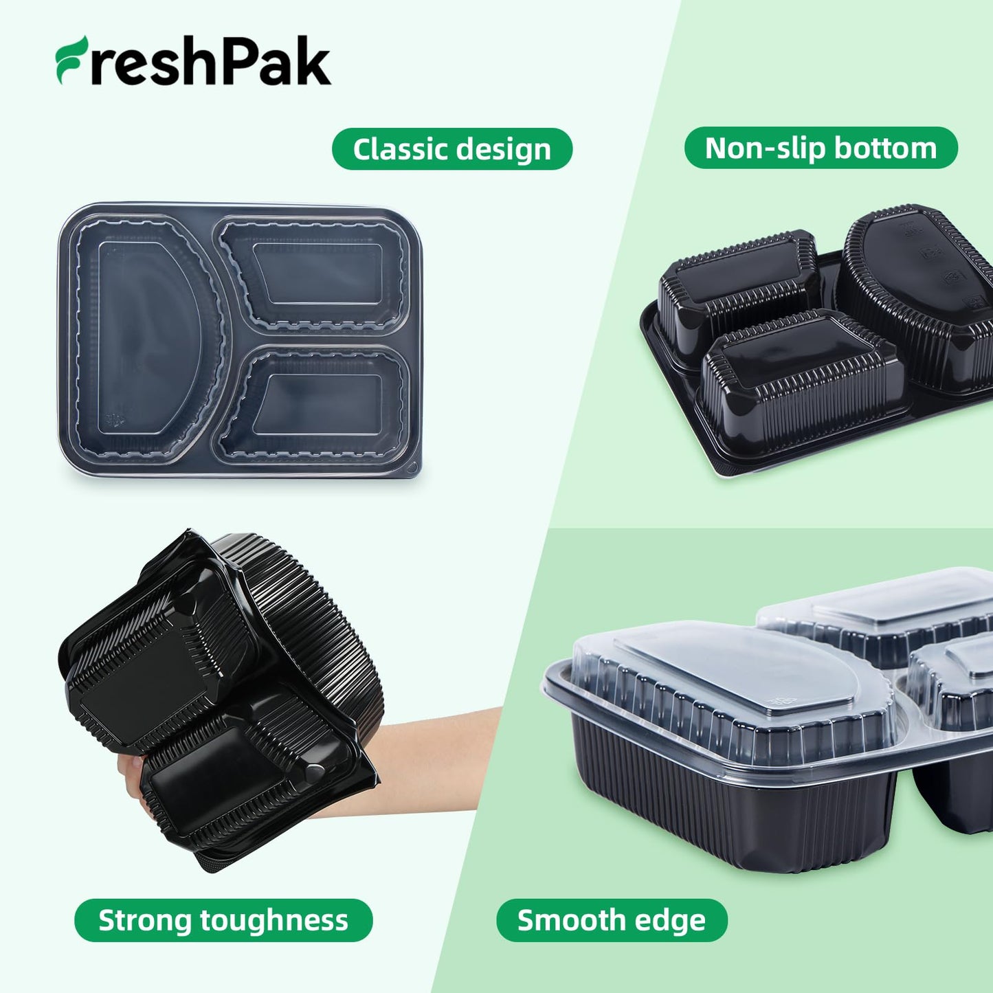 FRESHPAK Meal Prep Container, 40-Pack Leakproof To Go Boxes with Lids 38oz BPA Free Microwave and Freezer Safe Reusable Plastic Bento Boxes Ideal for Portion Control and Food Storage