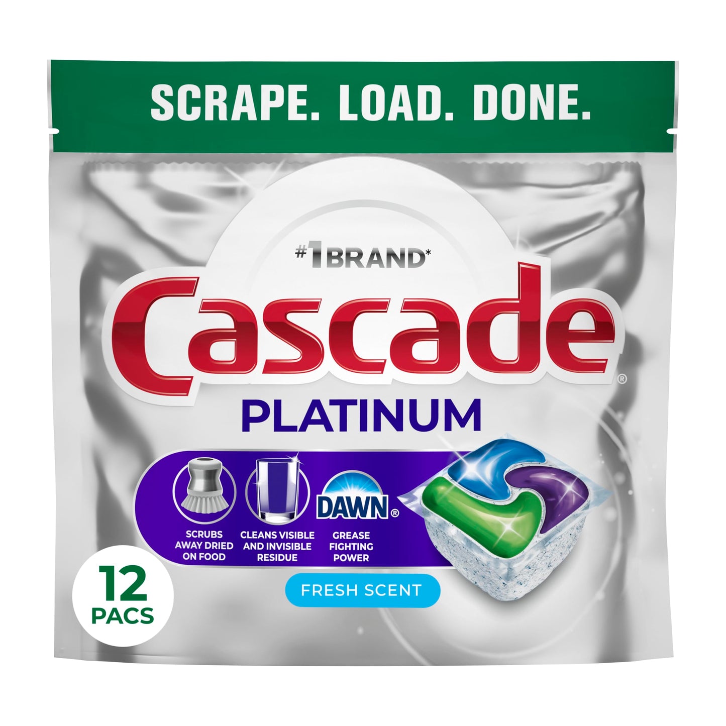 Cascade Platinum Dishwasher Pods, Dishwasher Detergent, Dish Detergent Soap, Fresh, 12 count