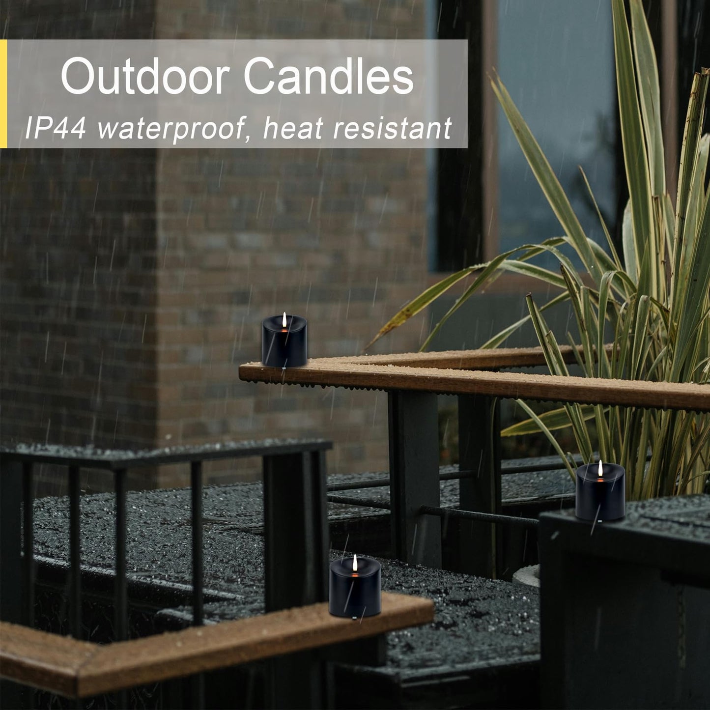 TECHLONG Black Outdoor Waterproof Flameless Candles with Timer, Remote Control Battery Operated Candles Flickering Last 600 Hours, 3"x3" Electric Fake LED Candles for Halloween Decoration, Set of 3