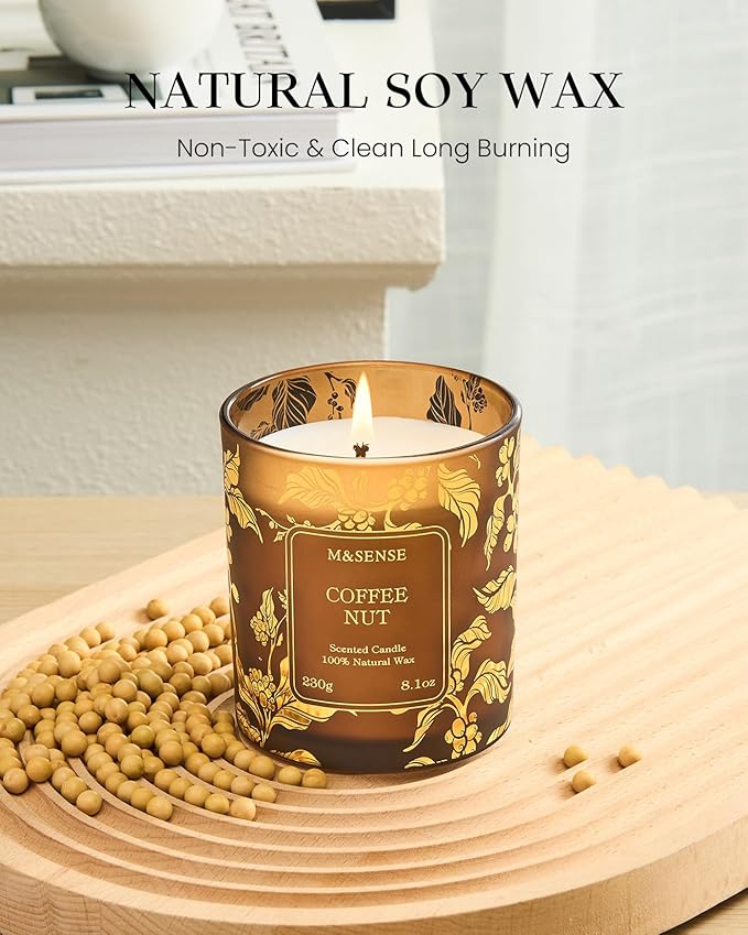 M&SENSE Coffee Candles,CoffeeNut Naturally Scented Candles,Vegan Soy,8.1oz 42-Hour Long Burning Time,Relax Home Fragrance Calm for Office Home Bathtub,Fall Winter Thanksgiving Christmas Gifts