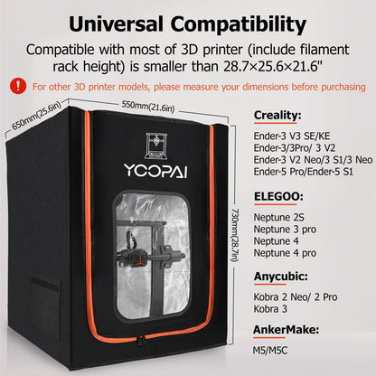 3D Printer Enclosure with LED Lighting, Fireproof Dustproof Tent Constant Temperature Protective Cover for Creality Ender 3 V3 SE/KE/Ender 3/Ender 3 Pro/Ender 3V2/Ender 3S1/Neo/Anycubic Elegoo, Medium