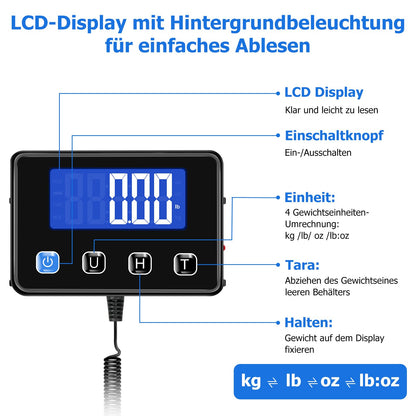 KUAIVO Parcel Scale, High Precision Platform Scales 200 kg/10 g with LCD/Hold/Tare Function, Stainless Steel Postal Scales for Packages, Luggage, Warehouse, Business and Home Use, Rechargeable