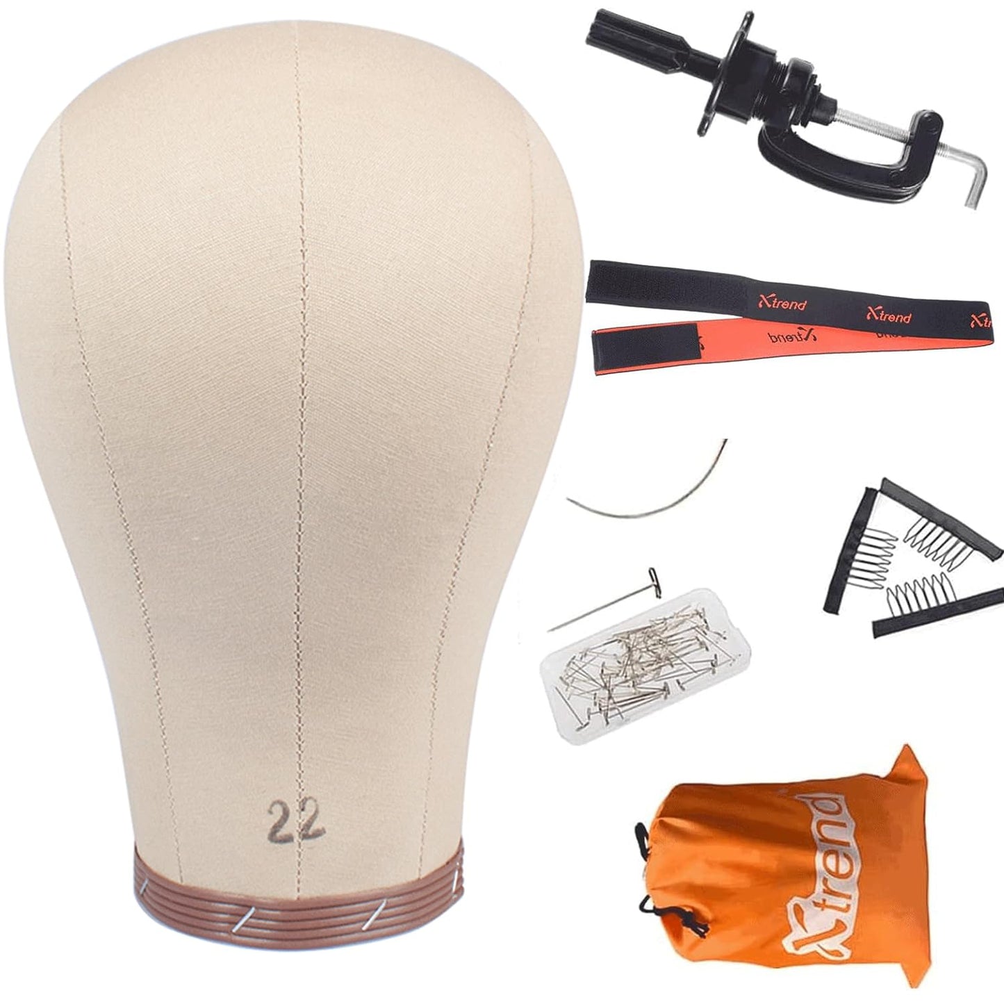 Xtrend 22 Inch Cork Canvas Head DIY Head Weft/Hair Extension/Lace Wig Styling Mannequin Head Cork Canvas Block Head for Making Wigs Wig Head with Wig Stand