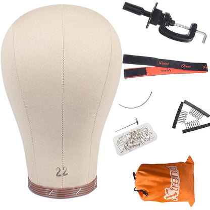 Xtrend 22 Inch Cork Canvas Head DIY Head Weft/Hair Extension/Lace Wig Styling Mannequin Head Cork Canvas Block Head for Making Wigs Wig Head with Wig Stand
