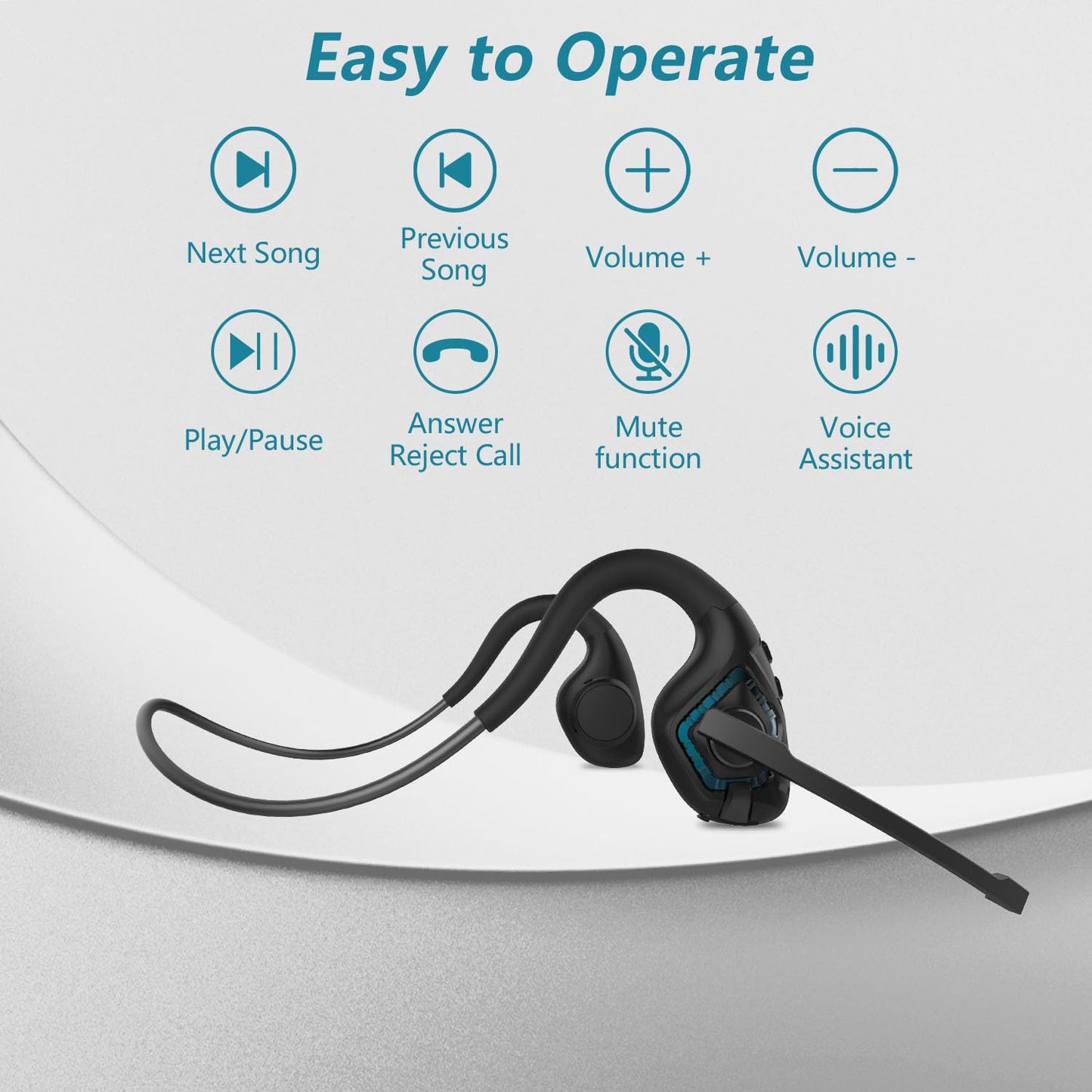 BANIGIPA Bluetooth Headset with Boom Microphone, Open Ear Headphones w/Noise Canceling Mic, Wireless Headset for Phone Laptop PC Computer, Light and Comfortable for Office Meeting Home Working-10 Hrs