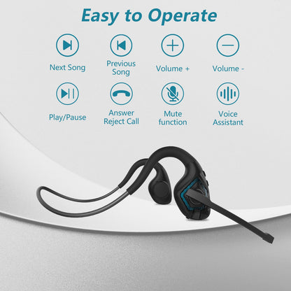 BANIGIPA Bluetooth Headset with Boom Microphone, Open Ear Headphones w/Noise Canceling Mic, Wireless Headset for Phone Laptop PC Computer, Light and Comfortable for Office Meeting Home Working-10 Hrs