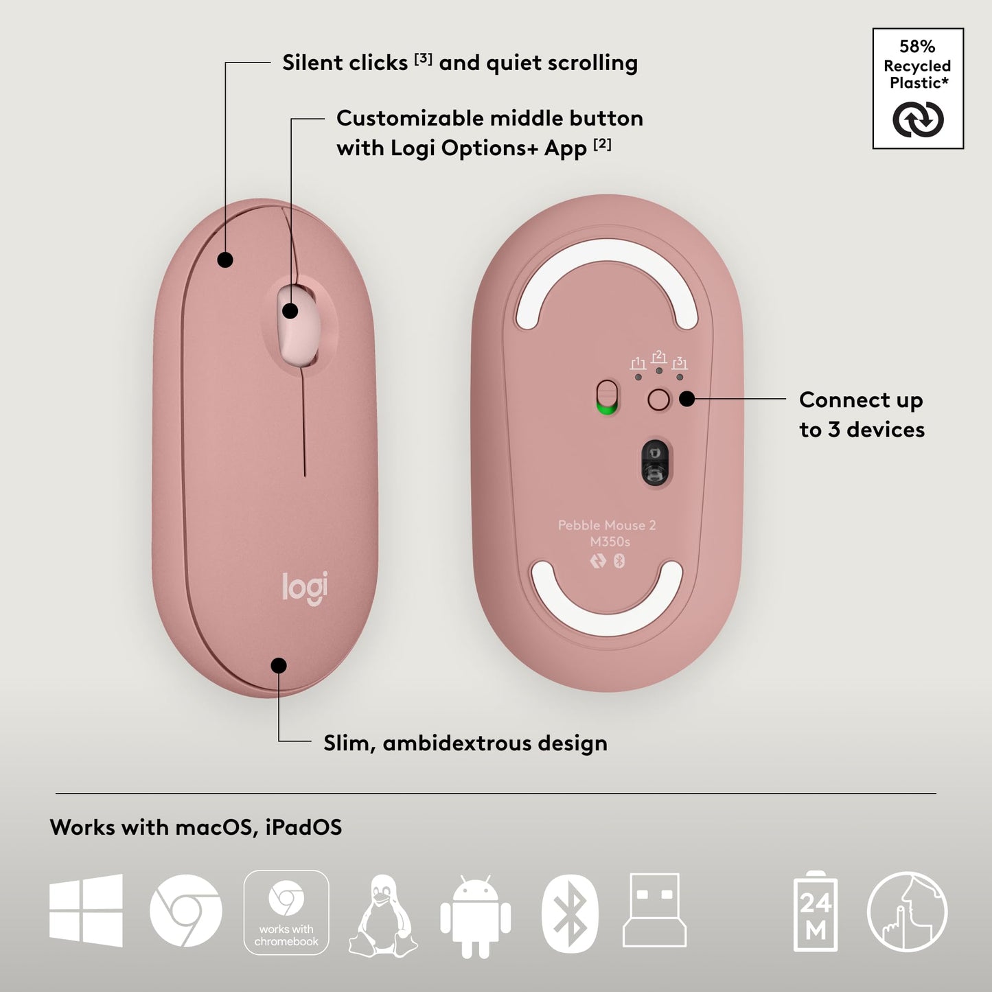 Logitech Pebble Keys 2 K380s, Multi-Device Bluetooth Wireless Keyboard with Customizable Shortcuts, Slim and Portable, Easy-Switch for Windows, macOS, iPadOS, Android, Chrome OS - Tonal Graphite