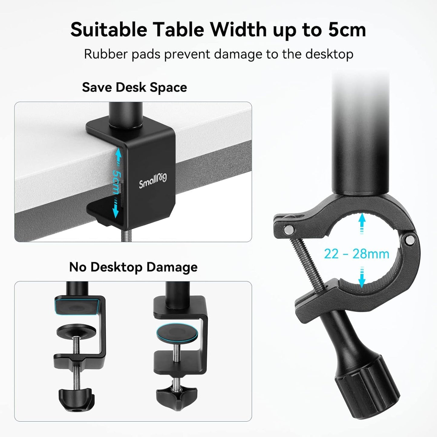 SmallRig Camera Desk Mount Table Stand with Magic Arm and 1/4" Ball Head, 13"-35.4" Adjustable Light Stand, Tabletop C Clamp for DSLR Camera, Ring Light, Live Streaming, Photo Video Shooting - 3992