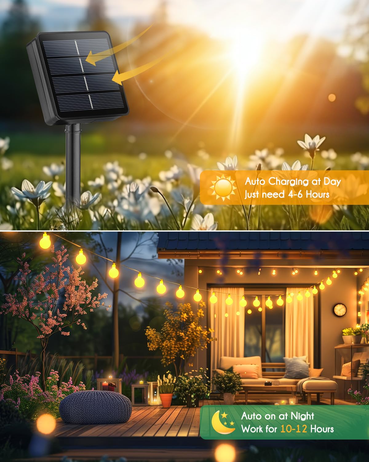 Brightown Solar Lights Outdoor Waterproof, 19.6Ft 60 LED Globe Solar String Lights for Outside, 8 Modes Outdoor Solar Lights for Yard Balcony Patio Tree Canopy Party (Warm White)