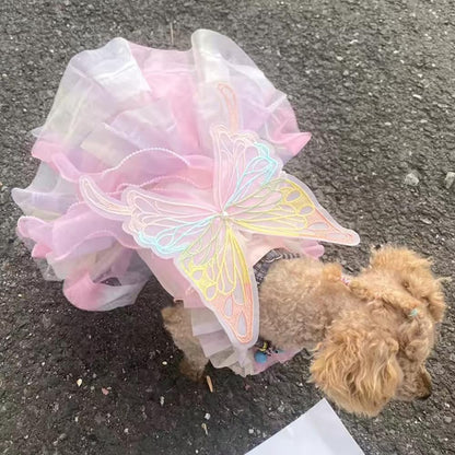 Anelekor Butterfly Dog Costume Pink Dog Dress with Leash Ring Lolita Puppy Clothes for Small Dog Girl Halloween Cat Outfit for Kitten Chihuahua Yorkie Pomeranian(Purple, Large)