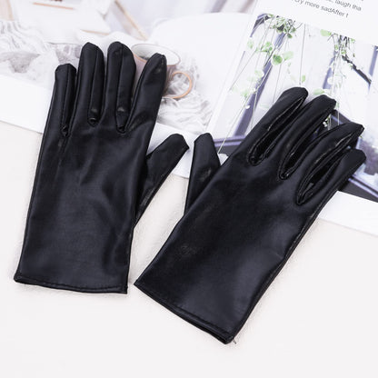 Rbenxia 1 Pair of Black Shiny Metallic Spandex Gloves Faux Leather Cropped Gloves for Halloween Cosplay Costume Party Favors