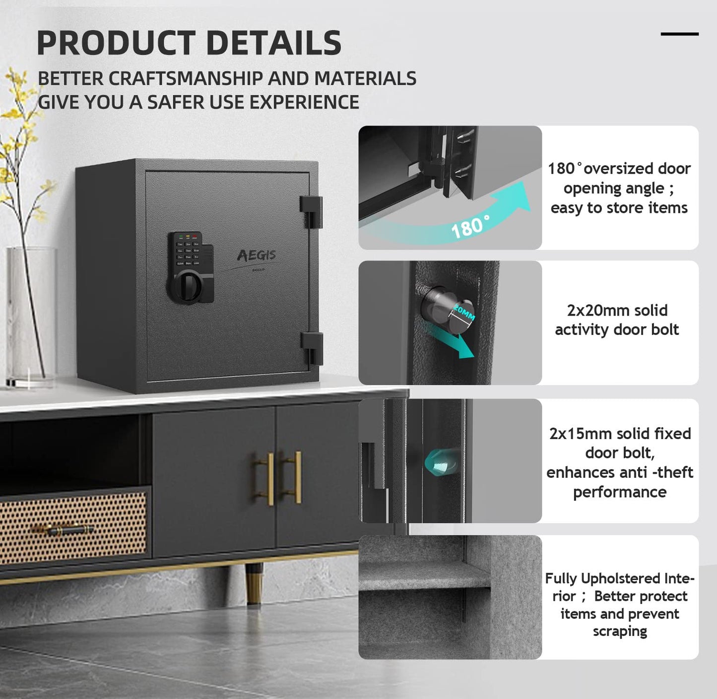 AEGIS Safe Box - 1.6 Cubic Feet Fireproof Digital Keypad Security Steel Home Office Safe for Documents, Cash, Valuables with USB Port, Emergency Keys, Removable & Adjust Shelves