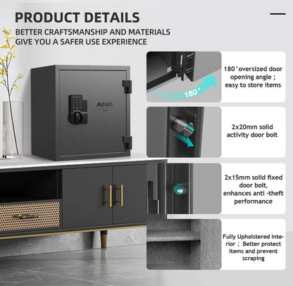 AEGIS Safe Box - 1.6 Cubic Feet Fireproof Digital Keypad Security Steel Home Office Safe for Documents, Cash, Valuables with USB Port, Emergency Keys, Removable & Adjust Shelves
