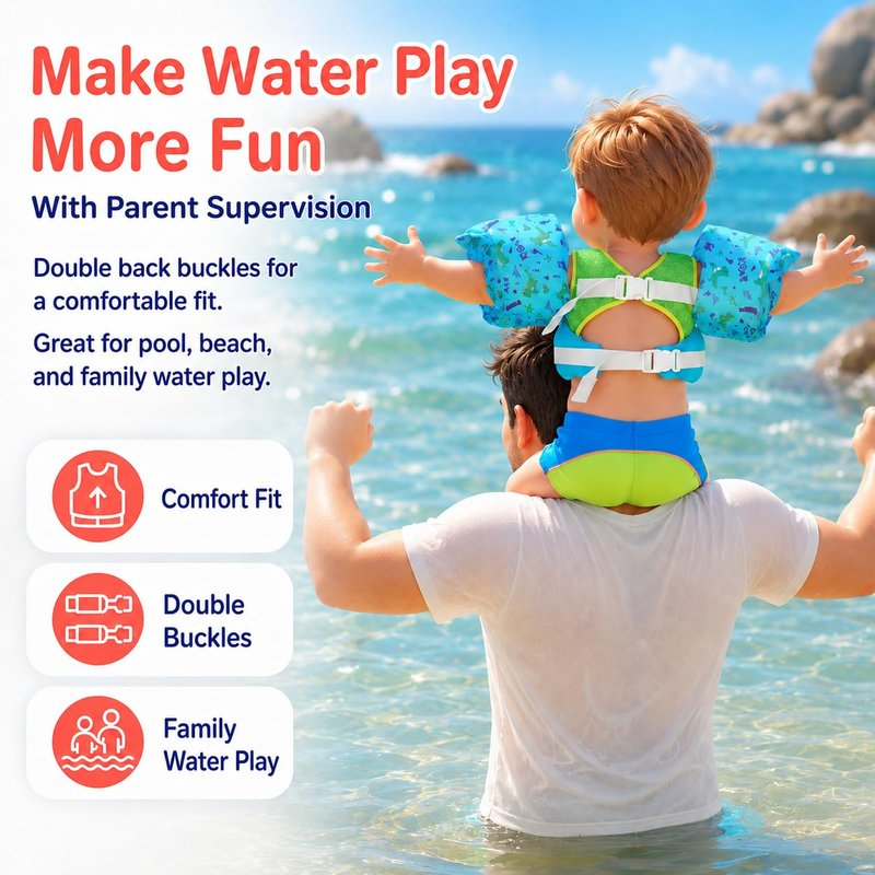 Dark Lightning Toddler Swim Vest for Kids Ages 2-7, Kids Floaties with Arm Wings, USCG Approved Pool Swim Vest for Boys Girls, 33-55 lbs (Submarine)