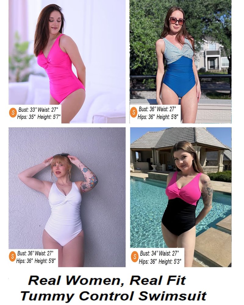 Holipick Blue Striped Women Tummy Control One Piece Swimsuit - Push Up Bathing Suit Full Coverage Slimming Swimwear S