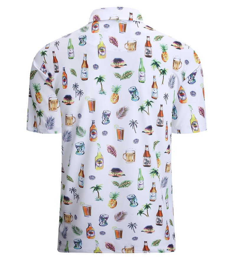 Alex Vando Mens Hawaiian Golf Shirt Moisture Wicking Digital Print Golf Shirts for Men,White Beer,L