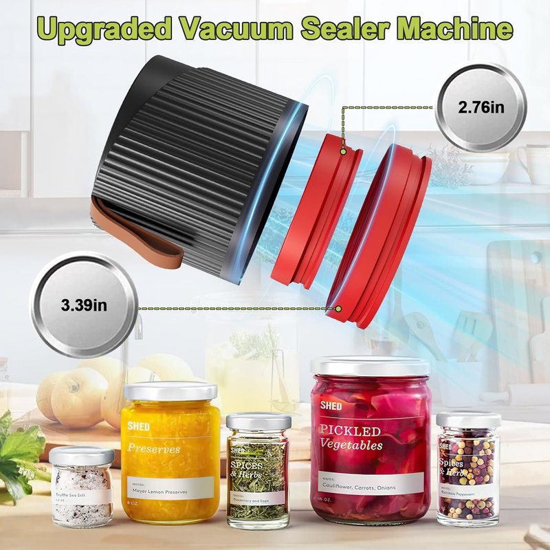 Mason Jar Vacuum Sealer Kit - 2-in-1 Electric Food Saver with Wide & Regular Mouth Lids | Ideal for Canning