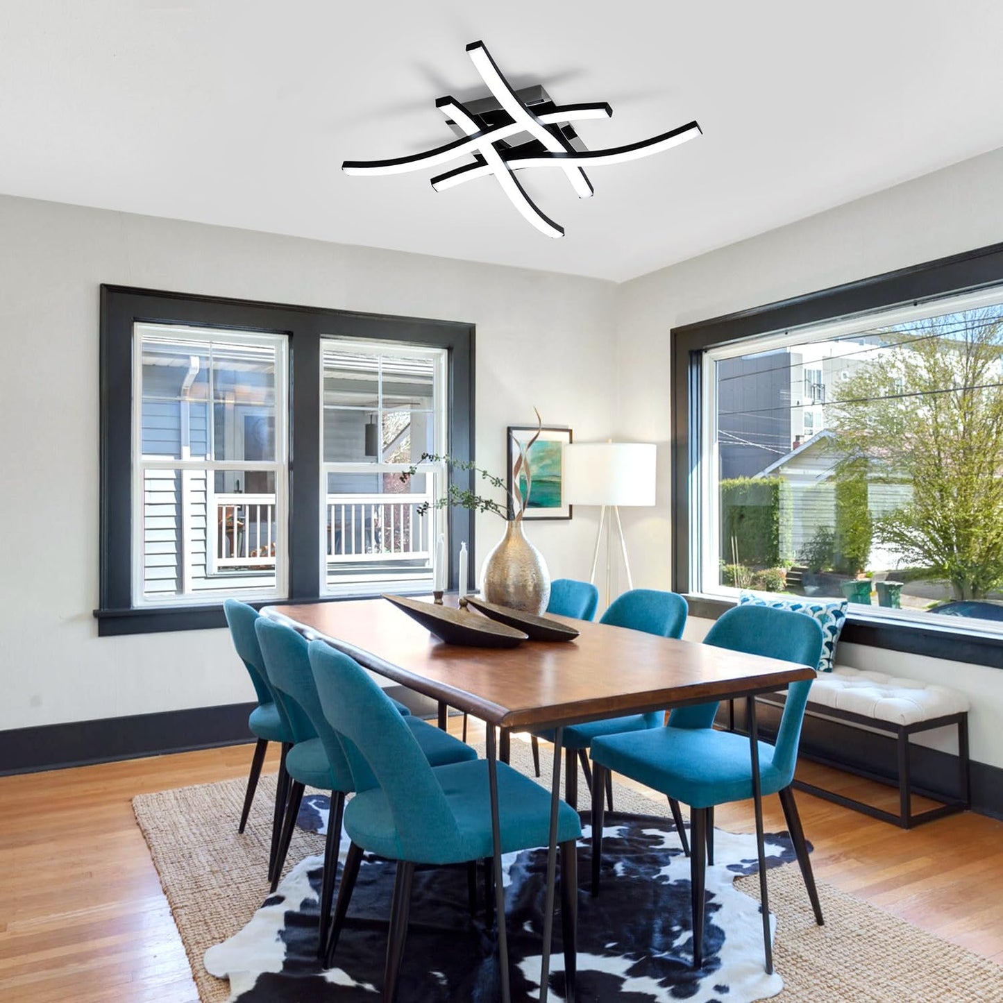 Goeco Modern LED Ceiling Light, 14 Inch 6500K Cool White Curved Design Black Aluminum Flush Mount Ceiling Light for Bedroom, Kitchen, Hallway, Dining Room, Laundry Room