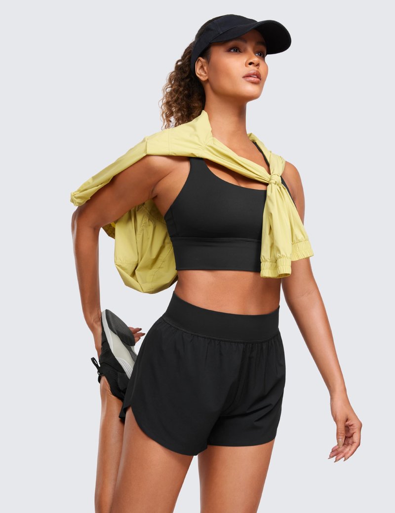 CRZ YOGA High Waisted Split Running Shorts for Women 3" - Comfy Mesh Liner for Workout Athletic GymTrack Quick Dry Grey Sage Large