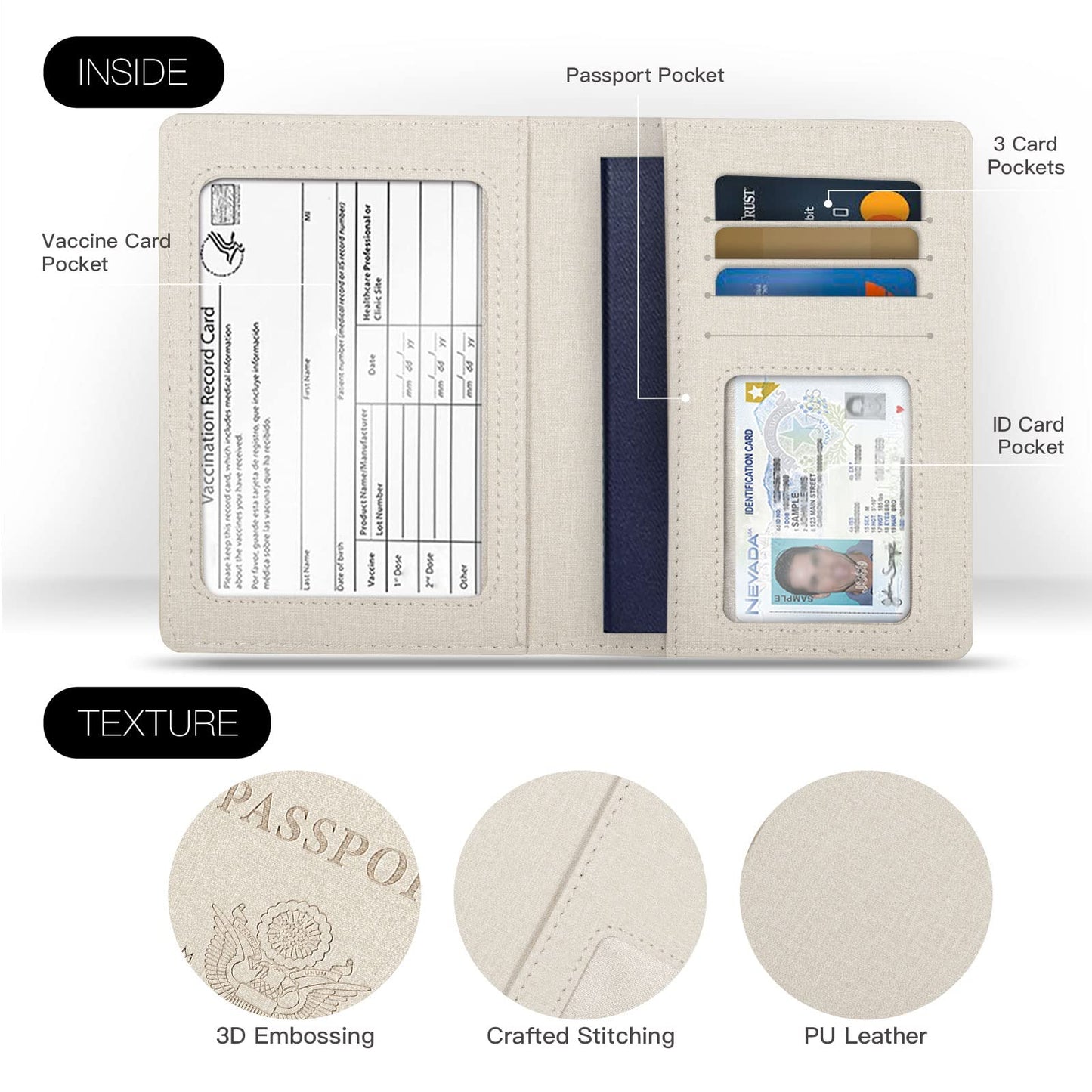 2 Pack Passport Cover With Card Slots RFID Blocking-White&Black