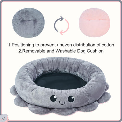 Jiupety Cute Calming Dog Beds Clearance for Medium Small Dogs, Anxiety Bolster Dog Bed with Octopus Shape, Grey, M, Boho, Round Pet Bed Cat with Removable Cushion