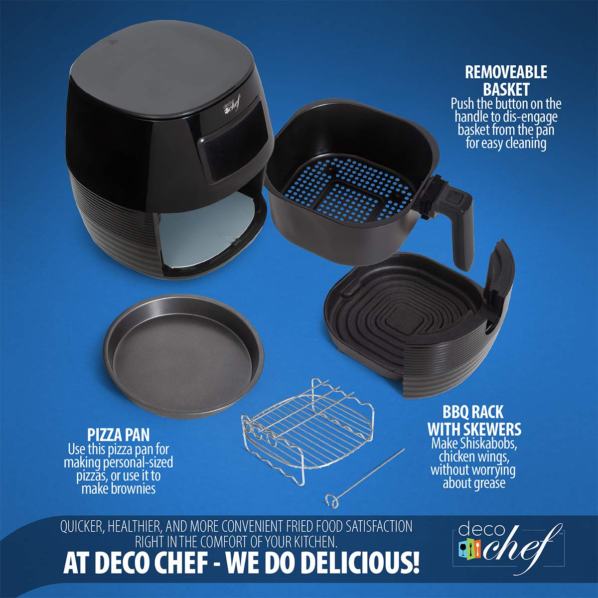 Deco Chef 5.8QT (19.3 Cup) Digital Electric Air Fryer with Accessories and Cookbook- Air Frying, Roasting, Baking, Crisping, and Reheating for Healthier and Faster Cooking (Black)