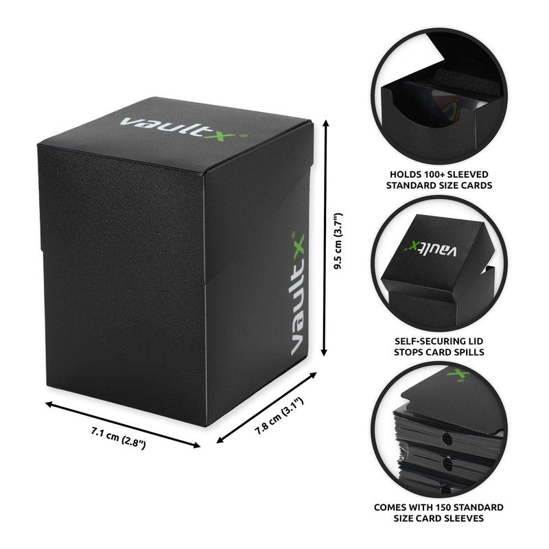 Vault X Large Standard Deck Box with 150 Black Sleeves, fits 100+ Sleeved Trading Cards (Black)