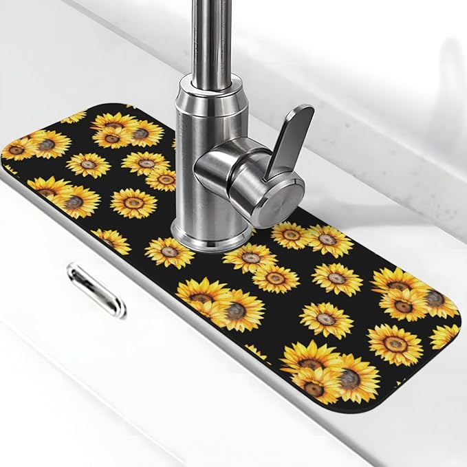 Faucet Draining Mat For Kitchen Sink, Sunflower Flower Black Diatom Mud