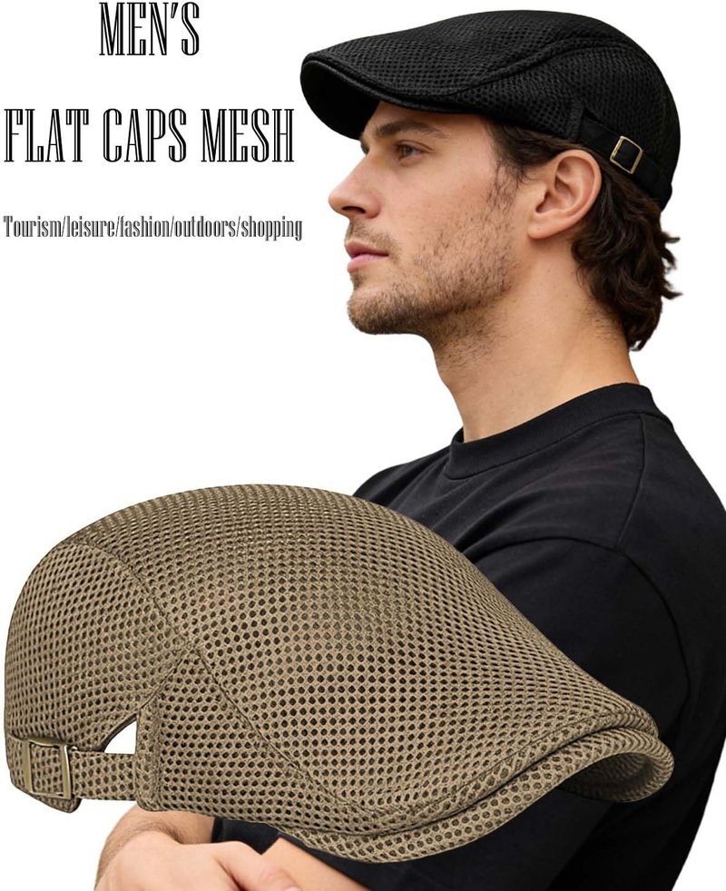 Men's Flat Caps - Adjustable Breathable Mesh Newsboy Beret | 2-Pack Irish Cabbie Hats