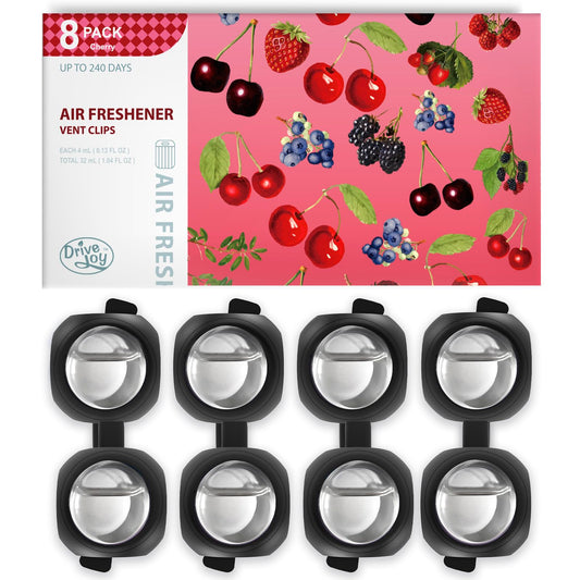 Car Air Freshener Vent Clips, 8 Pack, Provides Long-Lasting Scent, Up to 240 Days, Odor Eliminator (Cherry)