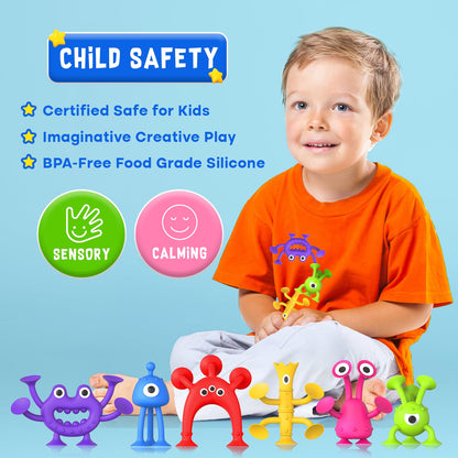 Baby Bath Toys Suction Toy: No Hole Bath Toy for Baby Toddlers - Kids Mini Sensory Fidget Suction Cup Toys for Boys Girls - Window Building Toy Road Trip Travel Essentials for Kids Gifts (Ages 3+)