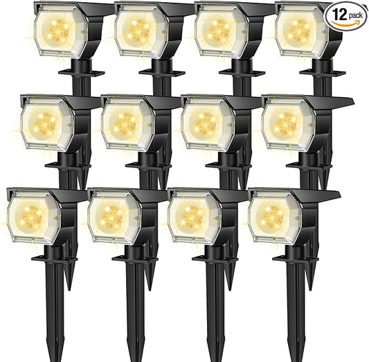 EIUIO Solar Outdoor Lights, 3 Lighting Modes Solar Spot Lights Outdoor with Auto On/Off, Waterproof Landscape Lighting for Garden Yard Pathway