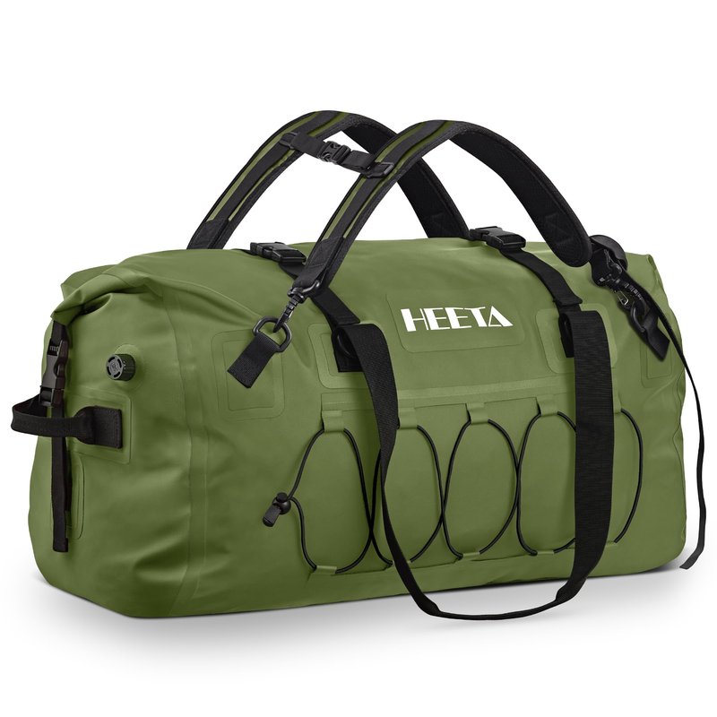 HEETA Waterproof Duffel Bag Motorcycle Dry Bag Backpack, Extra Large Rolltop Travel Duffle Bags with Straps & Handles for Kayaking Rafting Boating Canoeing Camping Gym Beach (Green, 60L)