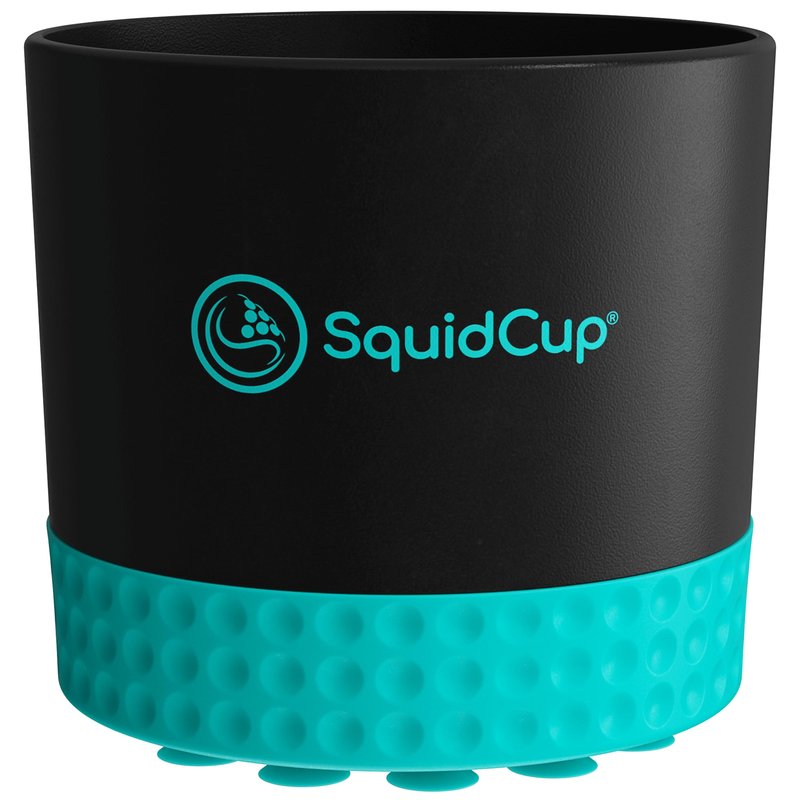 SquidCup Non-Tipping, Anti-Spill Cup Holder for Boats, Kayaks, SUPs, RVs, Fishing & Camping | Universal 12–30 oz Fit | BPA-Free, Optional SquidDisk Mount Included for Textured Surfaces (Black/Teal)