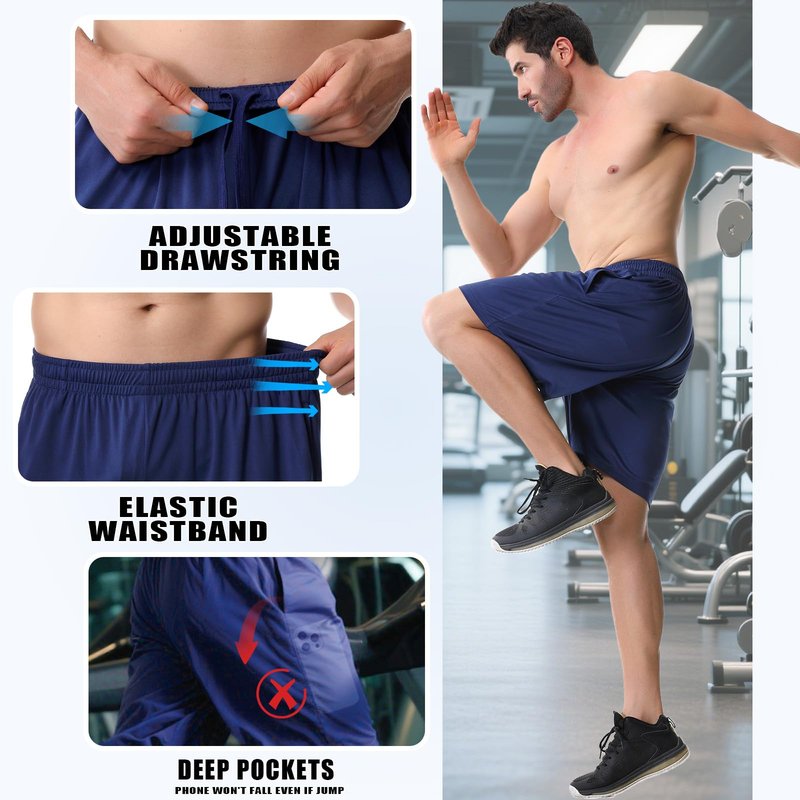 3 Pack Athletic Mens Shorts - Quick Dry Lightweight Training Shorts with Pockets, Breathable Elastic Waistband for Workouts Running, Gym Loose-Fit Casual Activewear