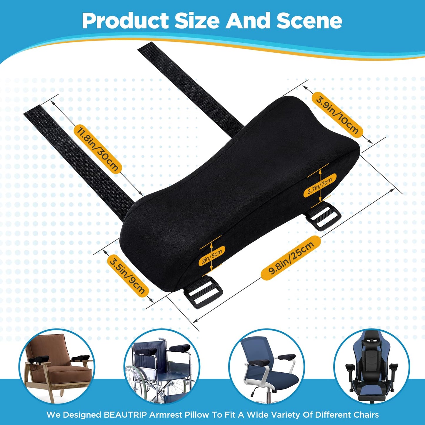 BEAUTRIP Ergonomic Armrest Pads- Office Chair Arm Rest Cover Pillow - Elbow Support Cushion for Computer, Gaming and Desk Chairs (Set of 2)… (Black with Gel_Velvet)