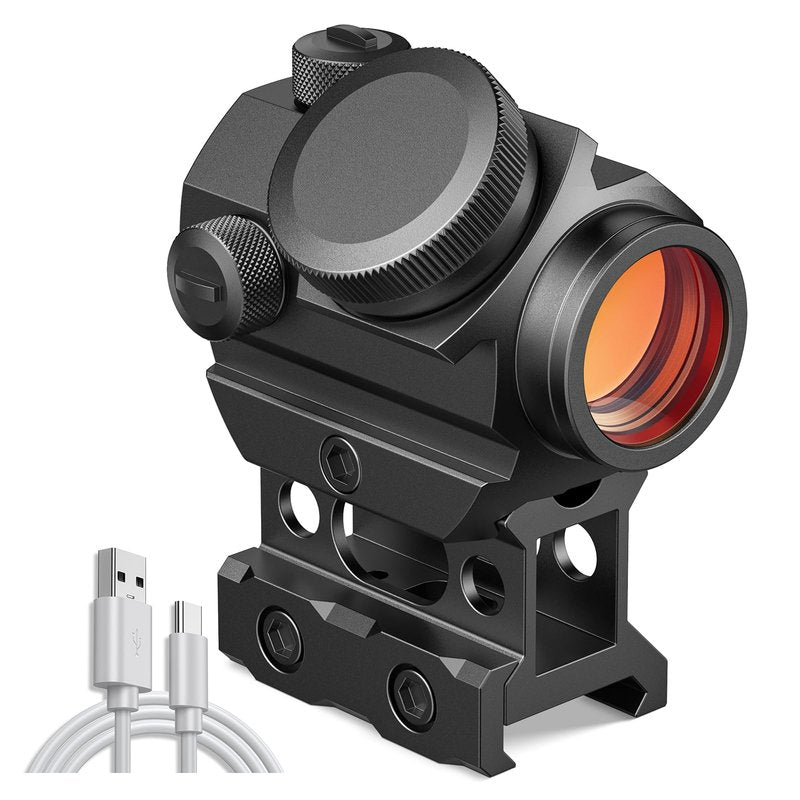 MidTen Rechargeable Red Dot Sight, 1x20mm 2 MOA Red Dot, Waterproof & Shockproof & Fog-Proof Chargeable Red Dot Scope with Lower 1/3 Co-Witness Riser