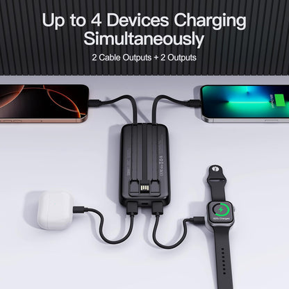 2025 2-Pack 12800mAh Portable Charger with Built in Cables, Travel Essential Battery Pack, 4 Outputs 2 Inputs Slim Power Bank with Cord Wires for iPhone 16/15/14, Samsung Galaxy S23/22, Pixel etc