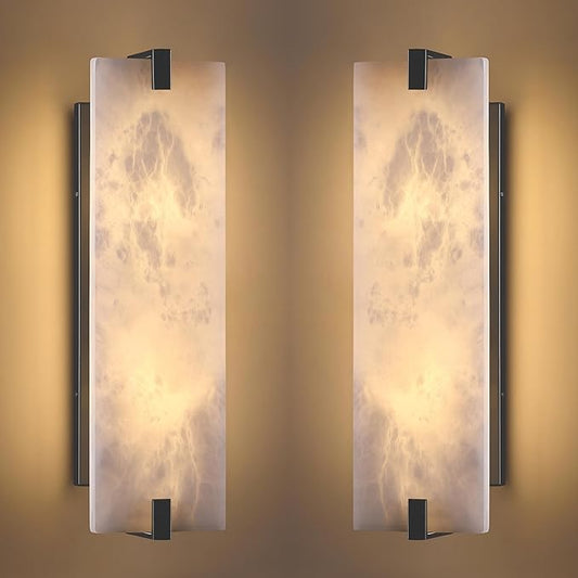 2 Pack 2 Light Square 18.86" Alabaster Marble Bathroom Wall Sconce Modern Concise Style Wall Light Fixture,Dark Gray Finish for Bedroom Hallway Bedside