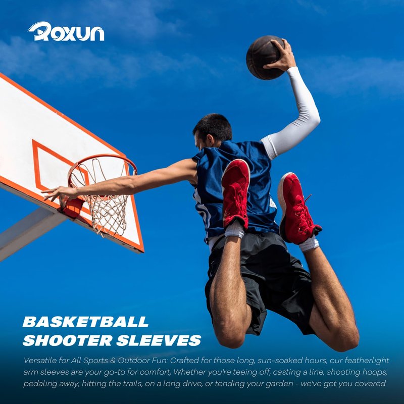 ROXUN 2 Pairs Arm Sleeves, Cooling UV Sun Protection Sports Compression for Men/Women 2 White