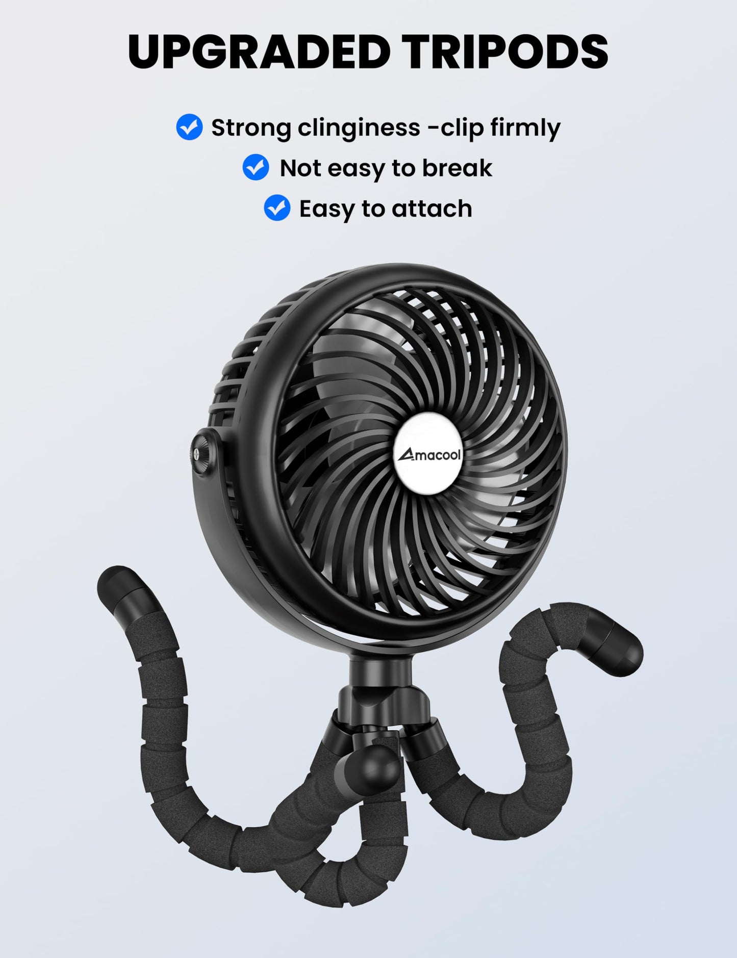 AMACOOL Baby Stroller Fan - 5000mAh Rechargeable, 3-Speed, Strong Yet Quiet, 360°Rotate Portable Clip on Fan for Travel, Car Seat, Crib, Bike, Treadmill, Beach Vacation Essentials